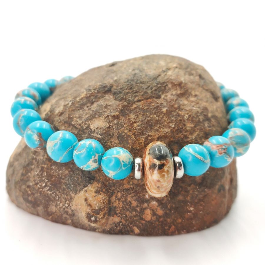 Men's bracelet with brown jasper and amazonite stones and stainless steel