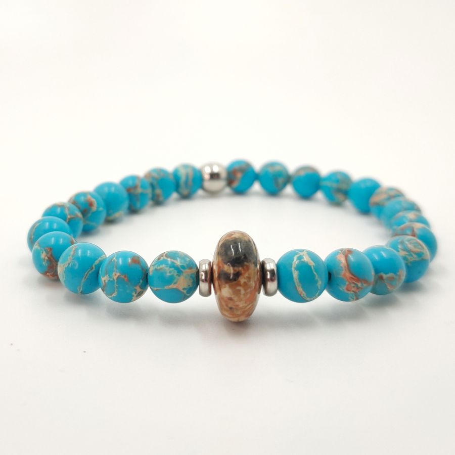 Men's bracelet with brown jasper and amazonite stones and stainless steel