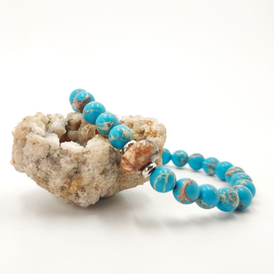 Men's bracelet with brown jasper and amazonite stones and stainless steel