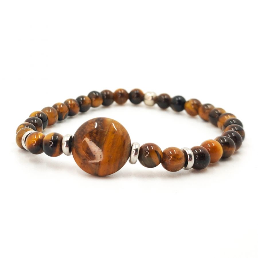 Man bracelet with tiger eye stones and stainless steel 