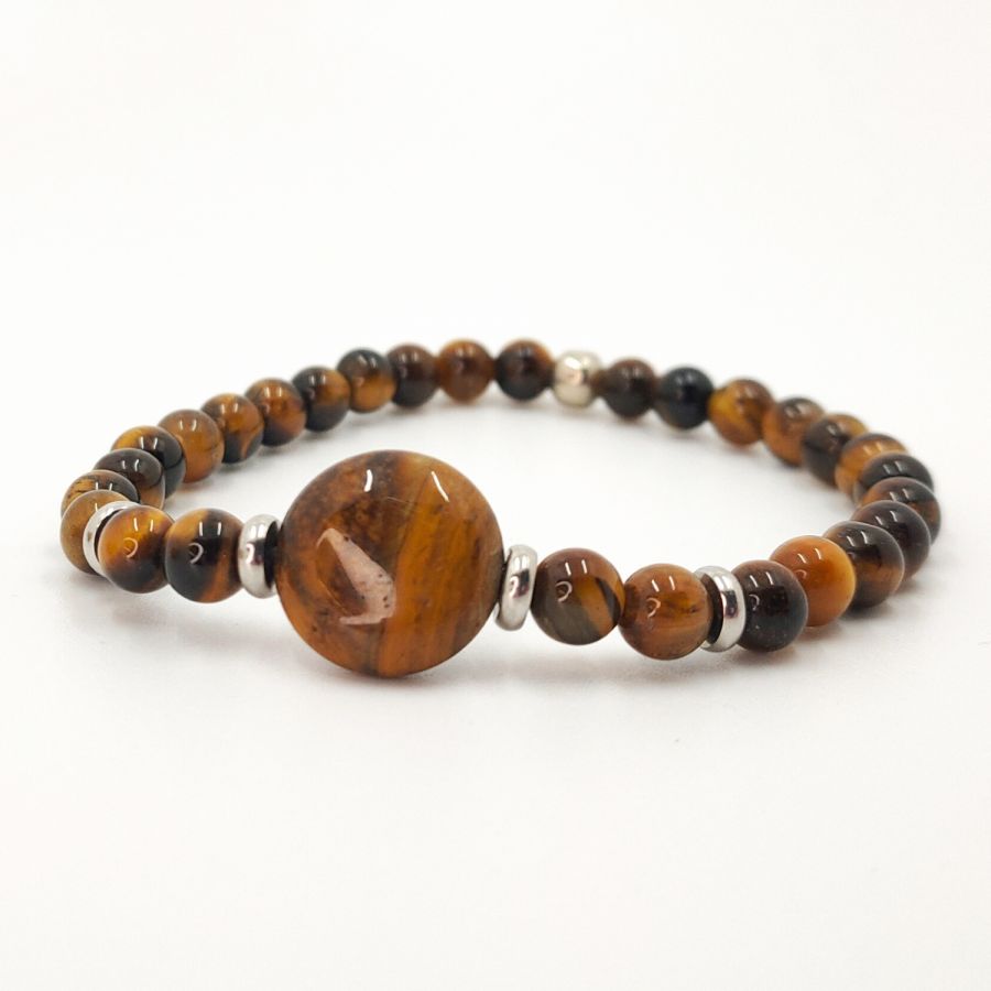 Man bracelet with tiger eye stones and stainless steel 