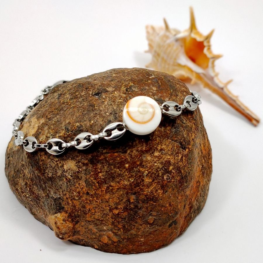 St Lucia eye bracelet on steel coffee bean chain 