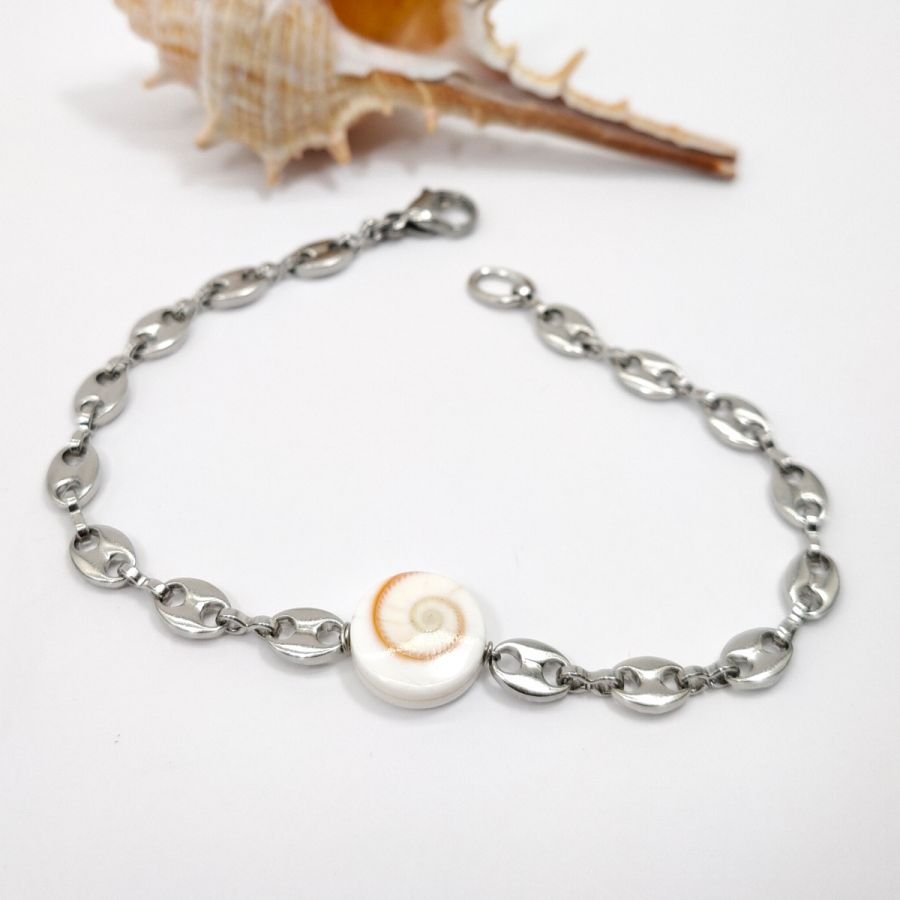 St Lucia eye bracelet on steel coffee bean chain 