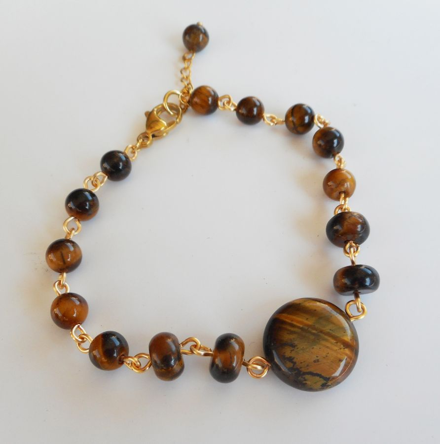 Tiger eye and stainless steel bracelet