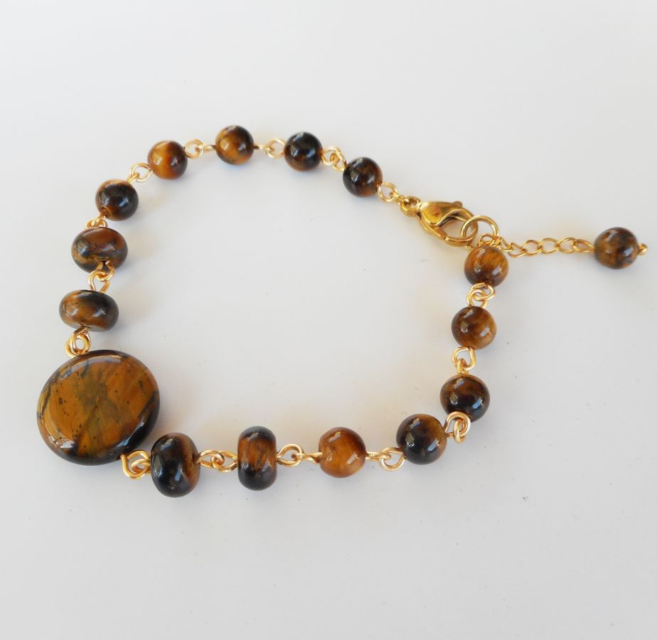 Tiger eye and stainless steel bracelet