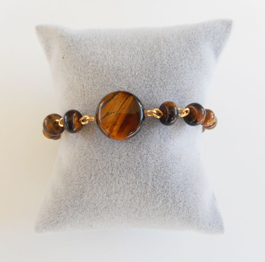 Tiger eye and stainless steel bracelet