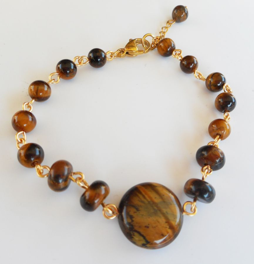 Tiger eye and stainless steel bracelet