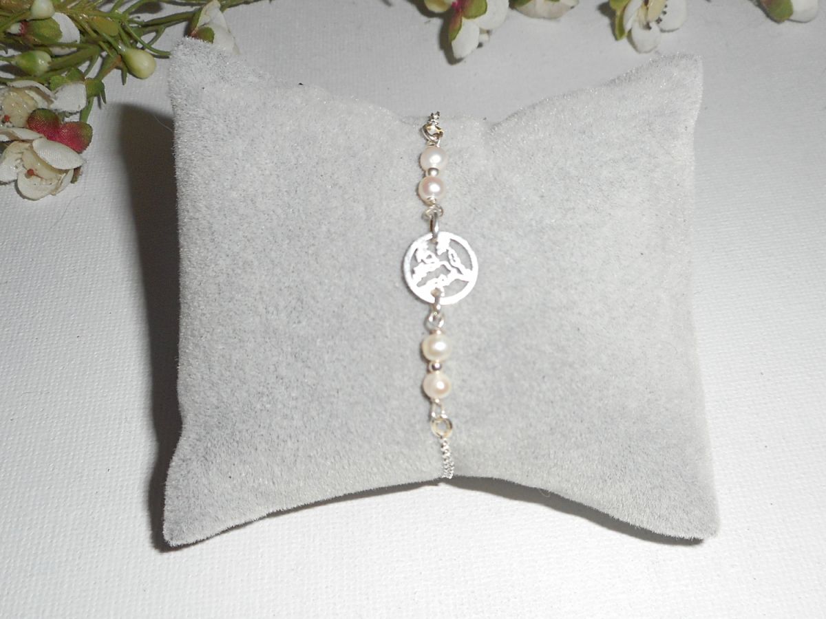 Cultured pearl bracelet with tree of life in silver 925