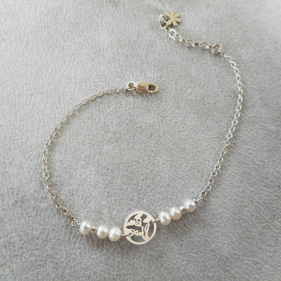 Cultured pearl bracelet with tree of life in silver 925