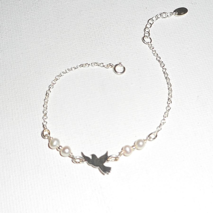 Bracelet en perles de culture avec colombe en argent 925