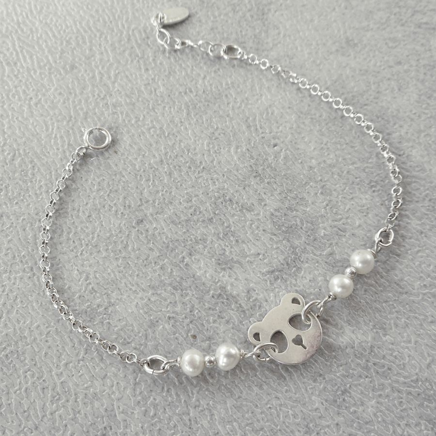 Cultured pearl bracelet with silver panda 925