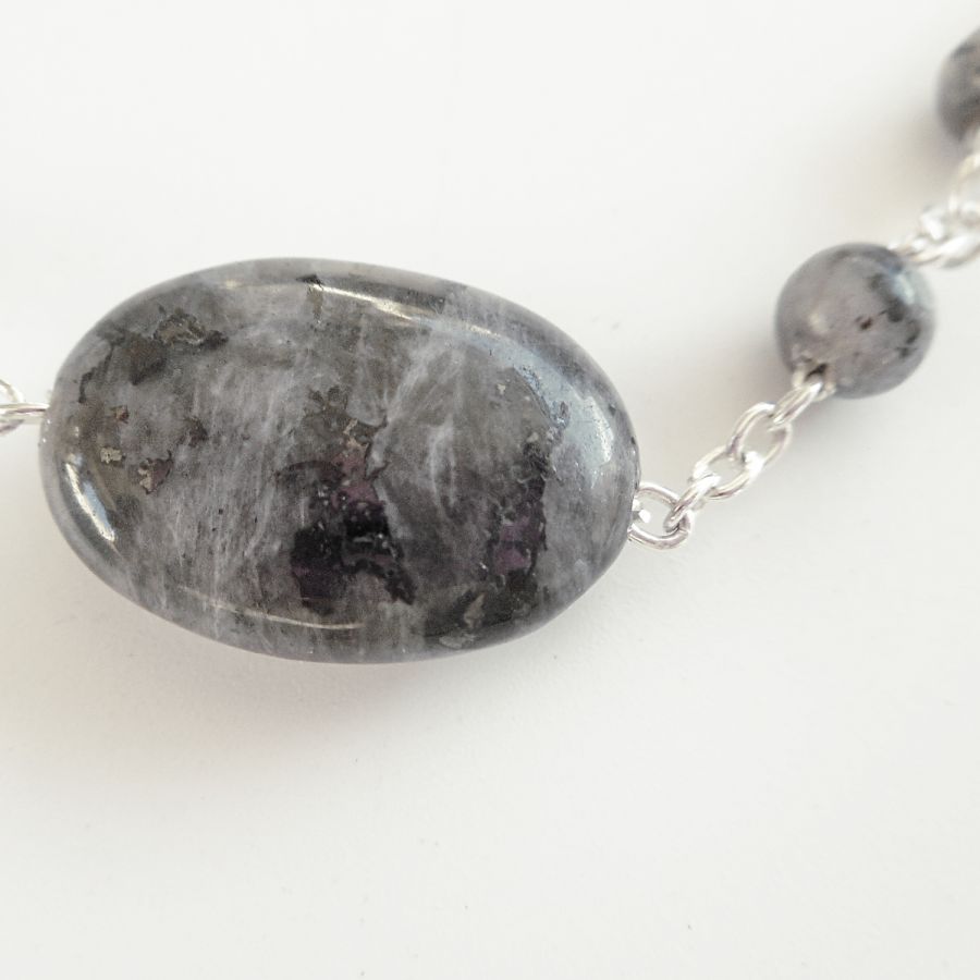 Grey labradorite stone bracelet on 925 silver chain