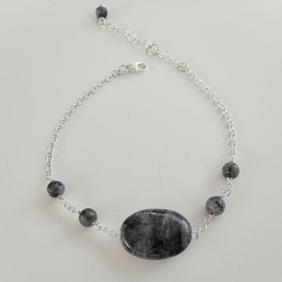 Grey labradorite stone bracelet on 925 silver chain