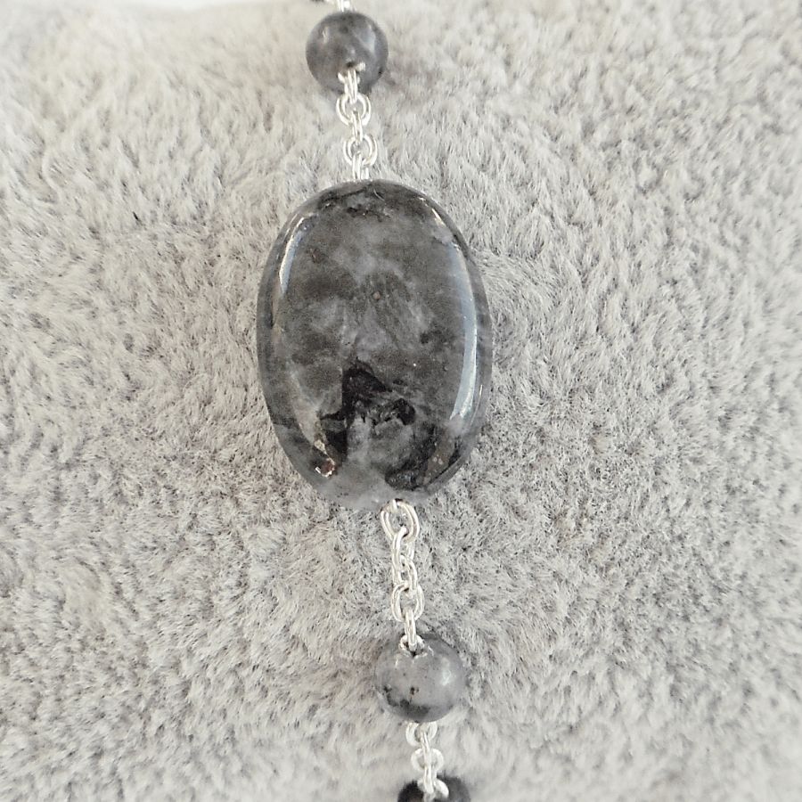 Grey labradorite stone bracelet on 925 silver chain