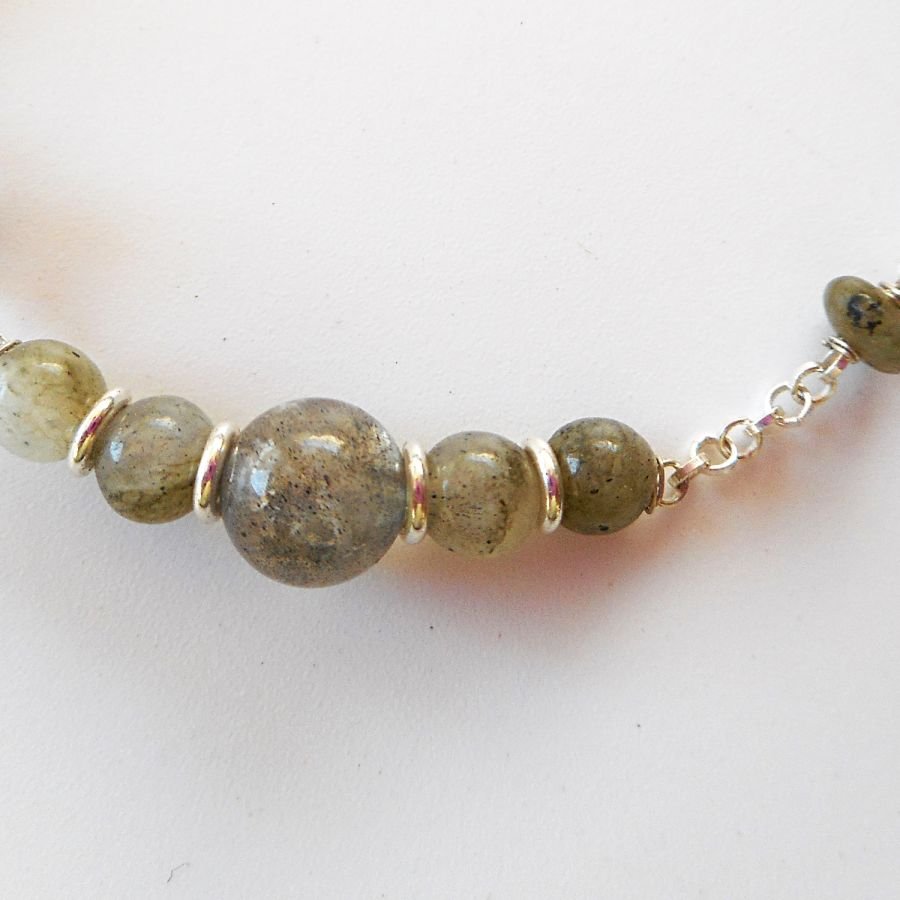 Green labradorite stone bracelet on 925 silver chain