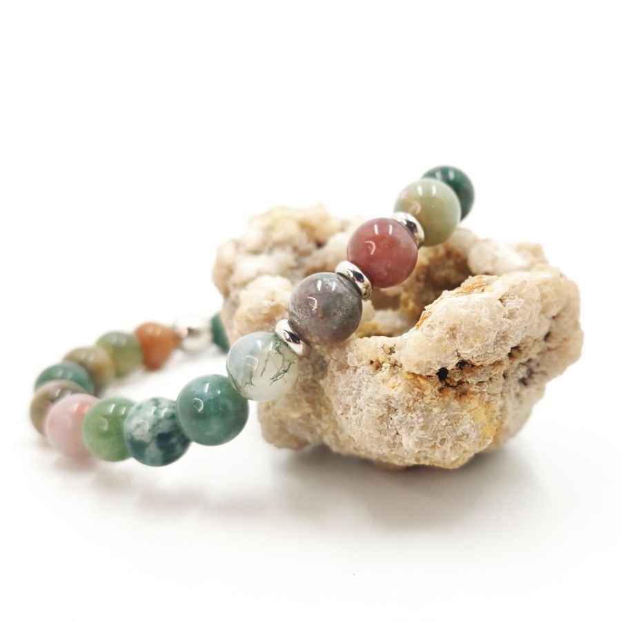 Indian agate stones and stainless steel bracelet