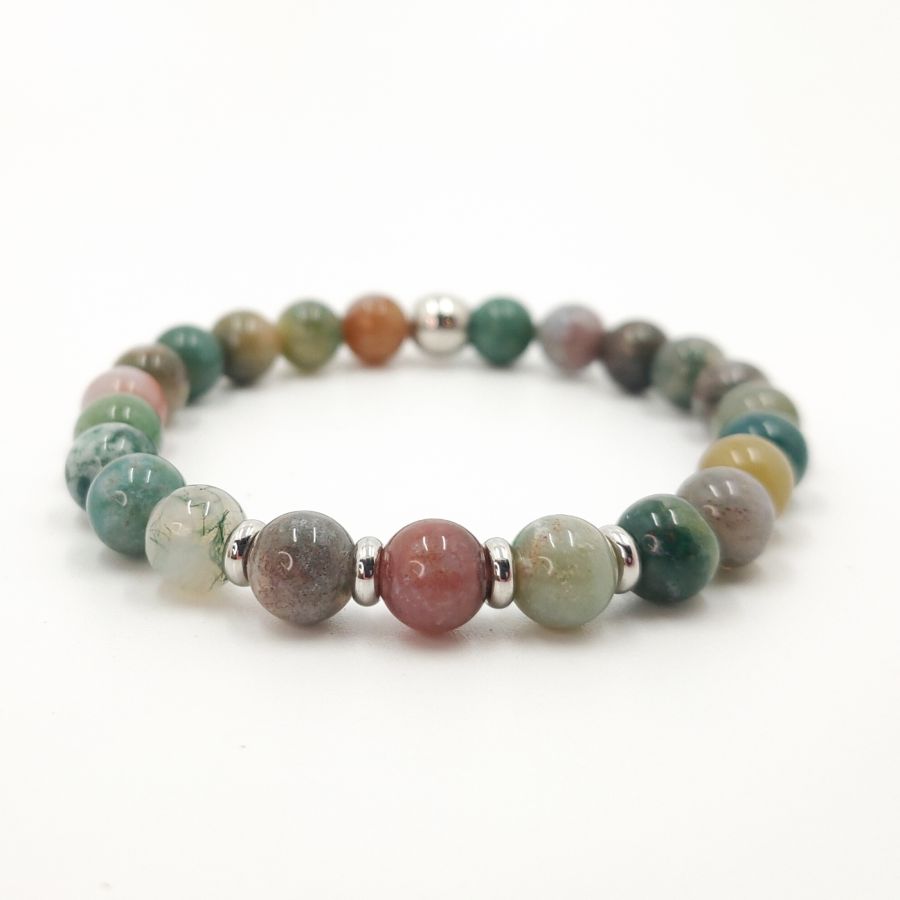 Indian agate stones and stainless steel bracelet