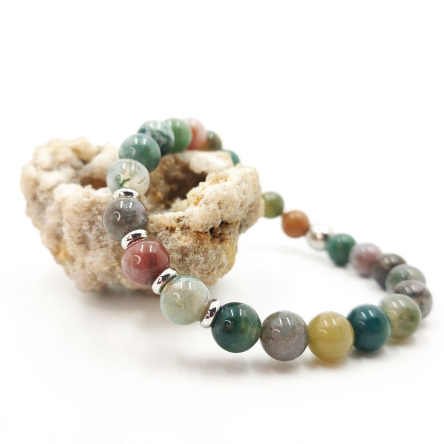 Indian agate stones and stainless steel bracelet