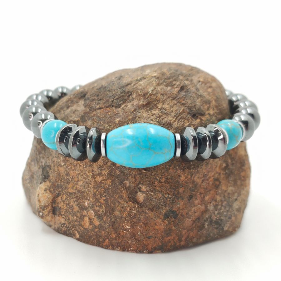 Anthracite grey and blue turquenite hematite bracelet for men