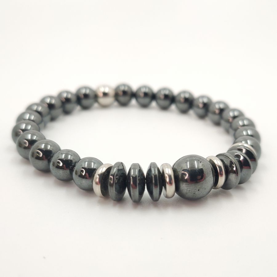 Anthracite grey hematite stones and stainless steel bracelet for men