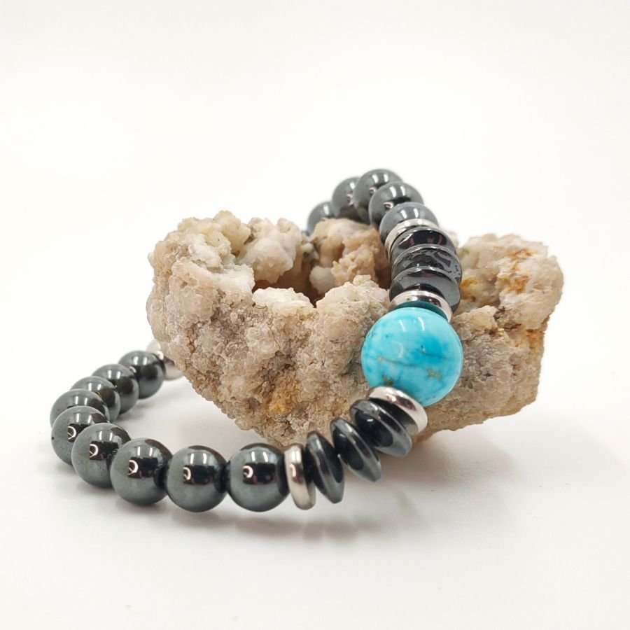 Grey hematite and blue amazonite bracelet