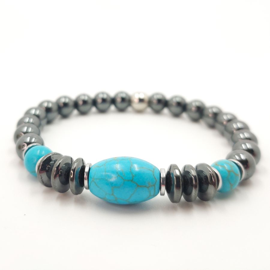 Anthracite grey and blue turquenite hematite bracelet for men