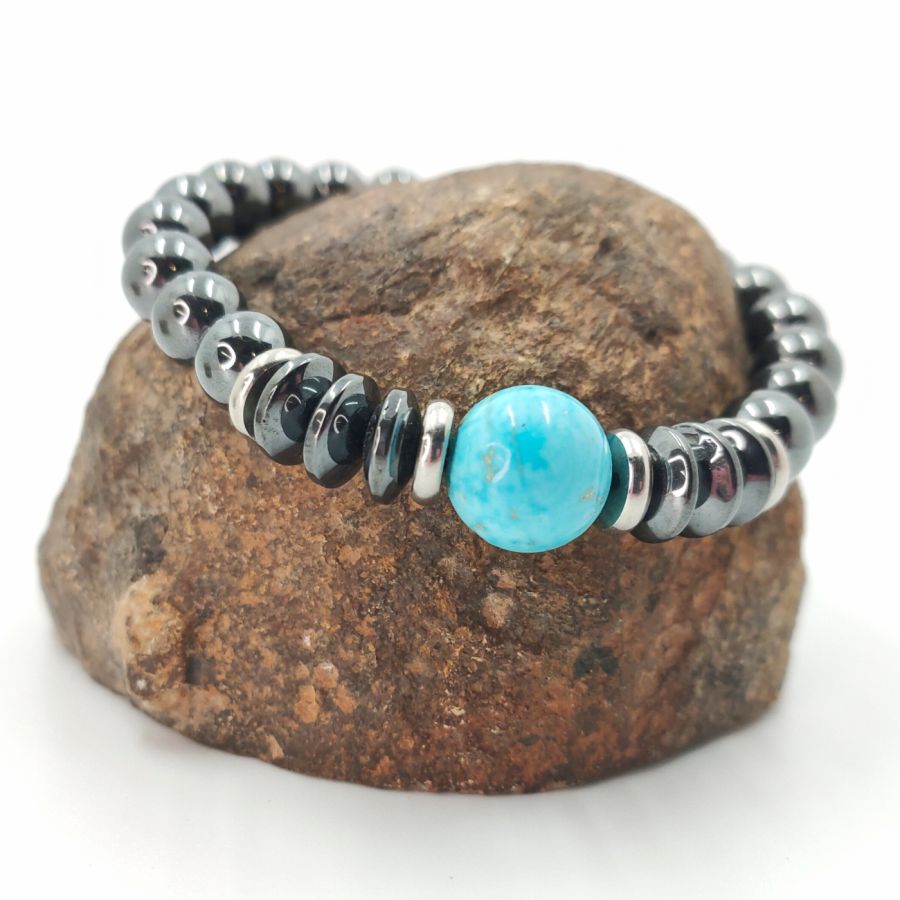 Grey hematite and blue amazonite bracelet