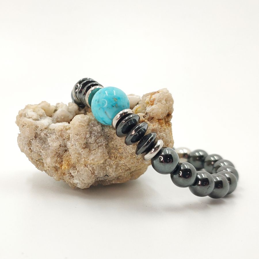 Grey hematite and blue amazonite bracelet