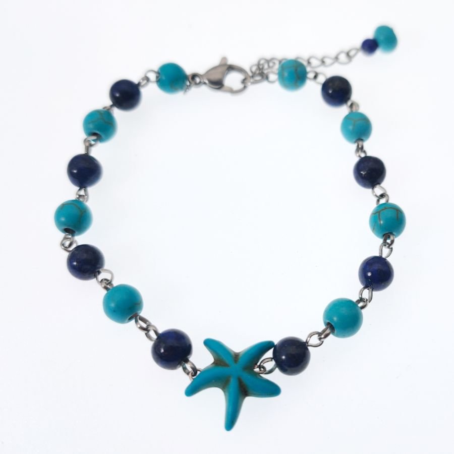 Lapis and Turquoise bracelet with blue starfish