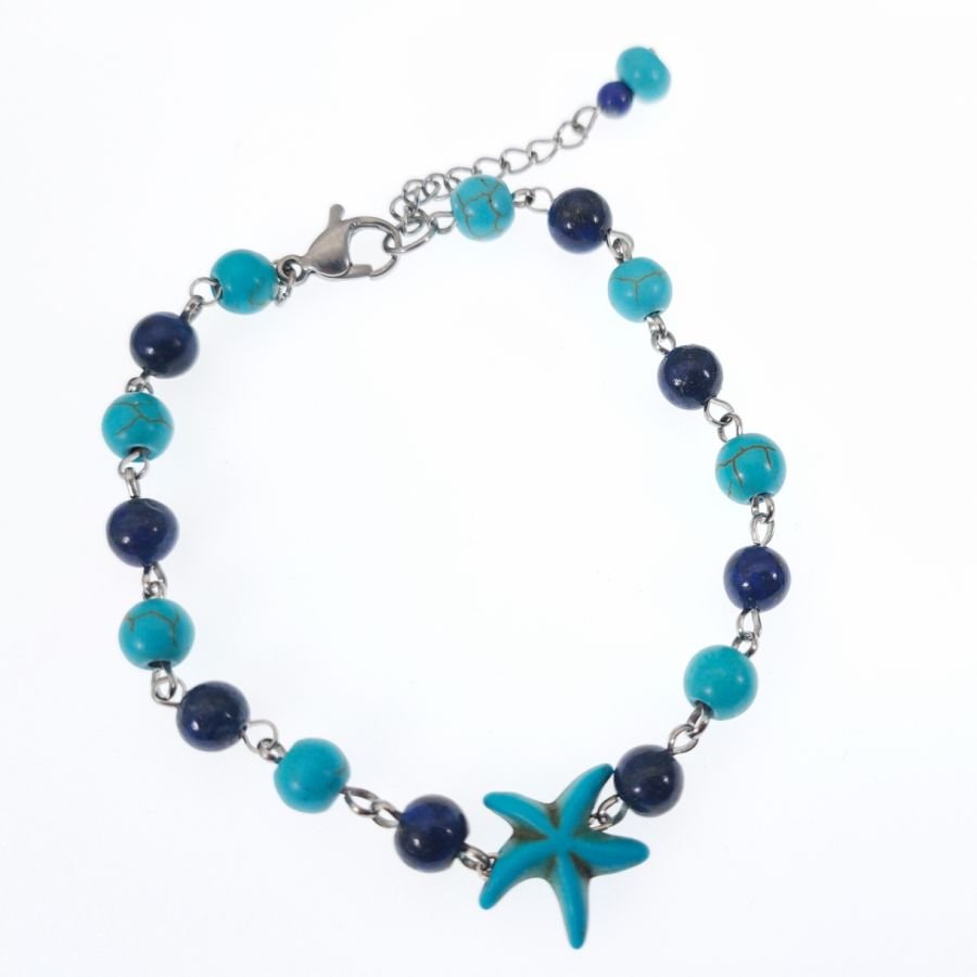 Lapis and Turquoise bracelet with blue starfish