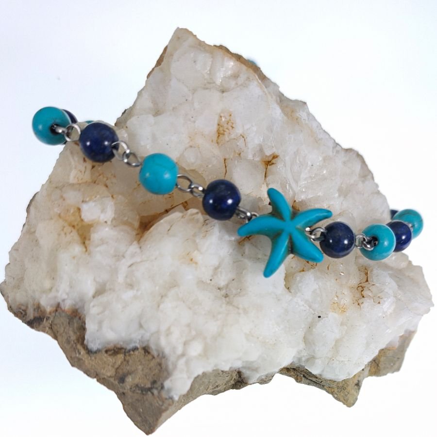 Lapis and Turquoise bracelet with blue starfish