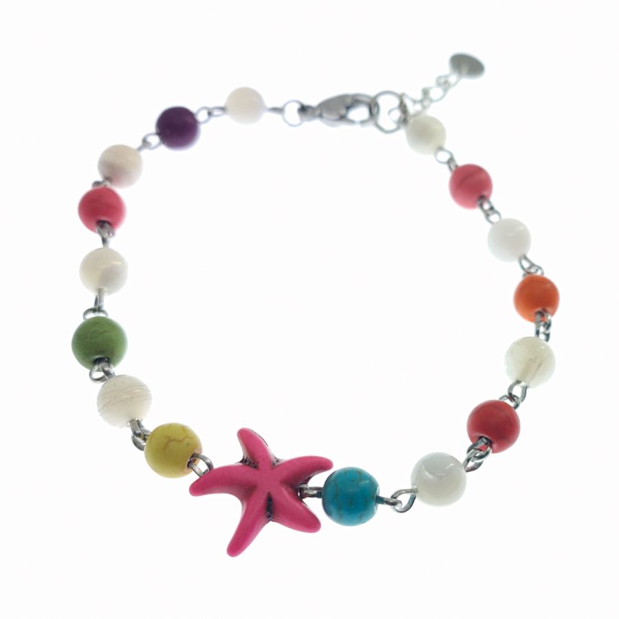 Multicolored stone bracelet with pink starfish