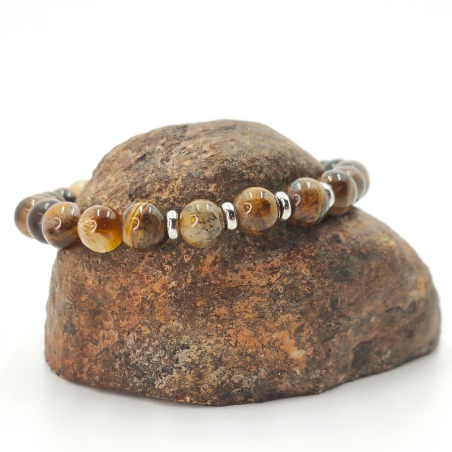 Tiger eye stone and stainless steel bracelet for men