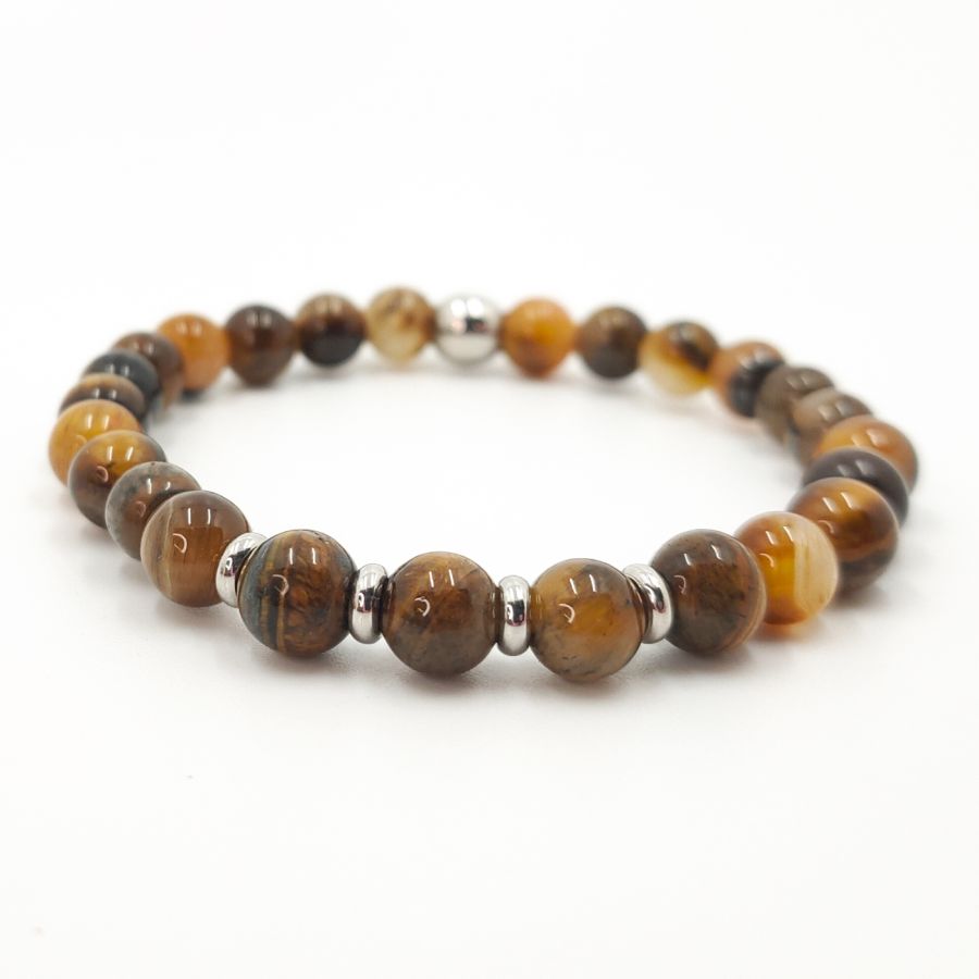 Tiger eye stone and stainless steel bracelet for men