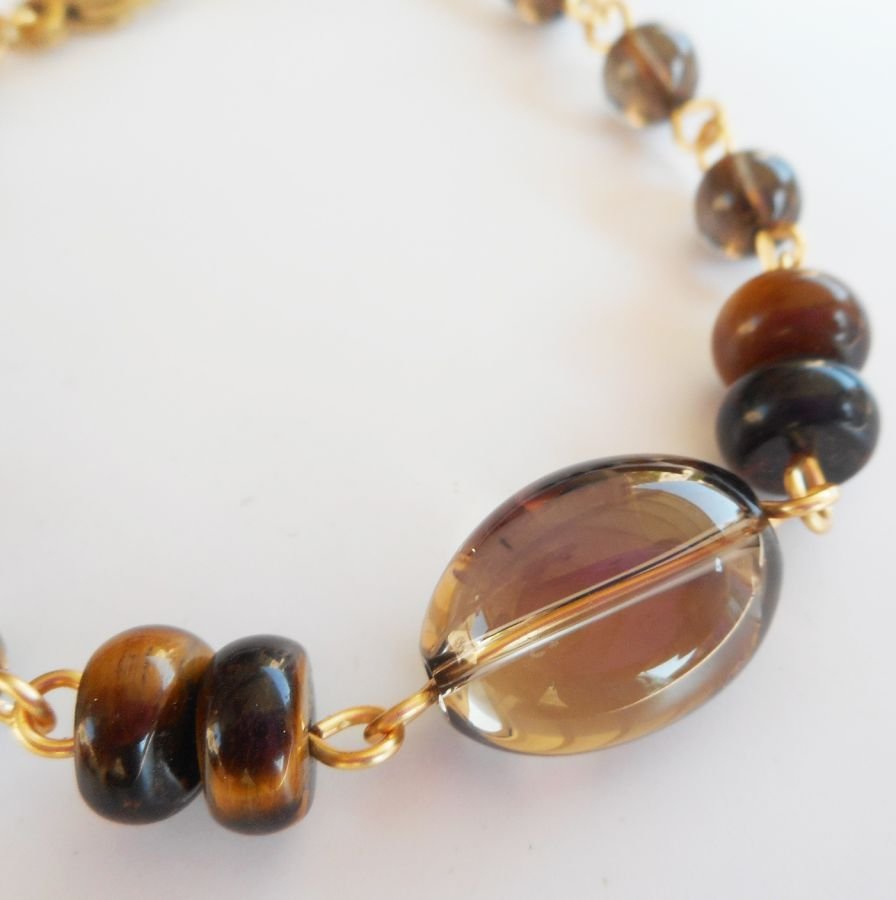 Smoked quartz and tiger eye bracelet