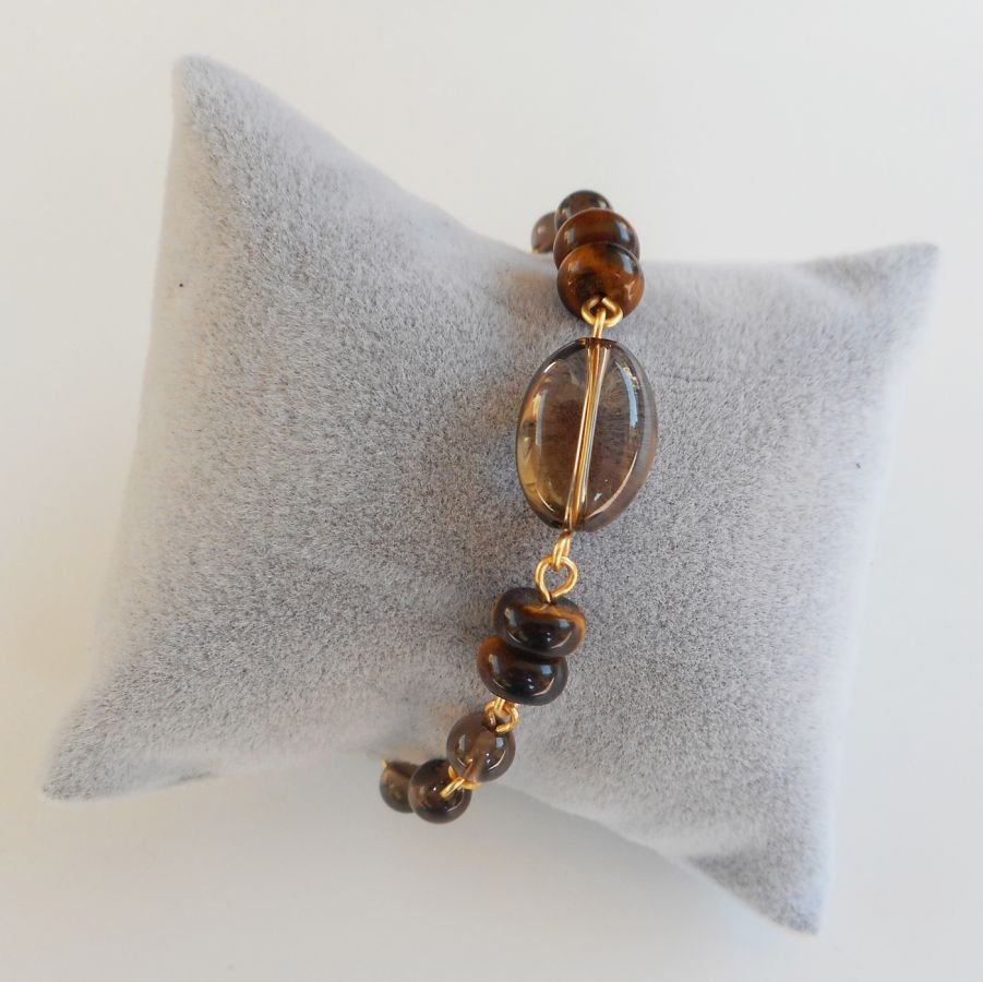 Smoked quartz and tiger eye bracelet