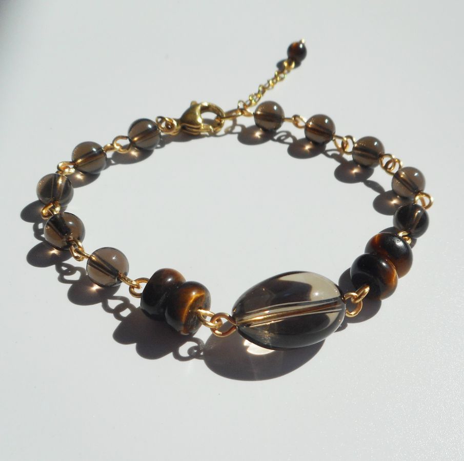 Smoked quartz and tiger eye bracelet