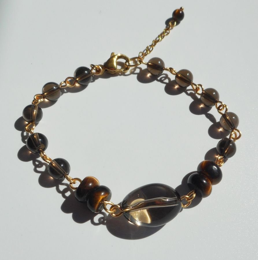 Smoked quartz and tiger eye bracelet