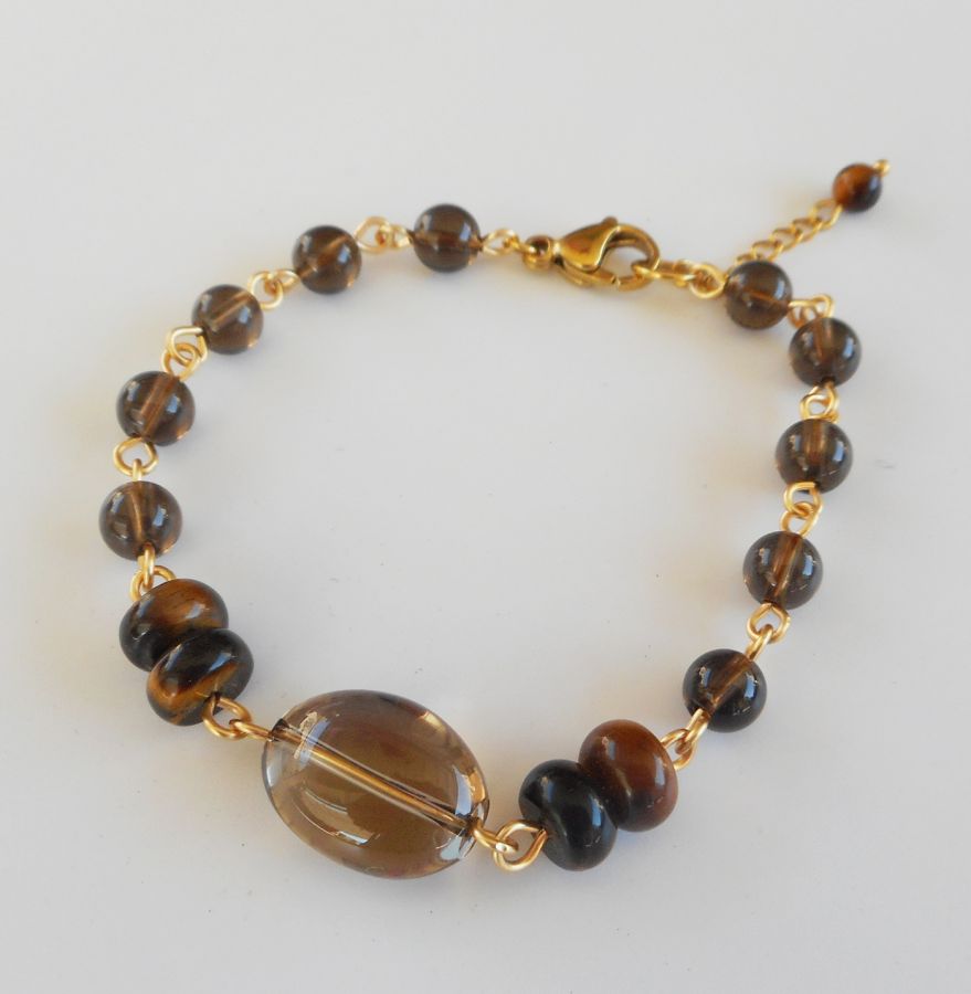 Smoked quartz and tiger eye bracelet