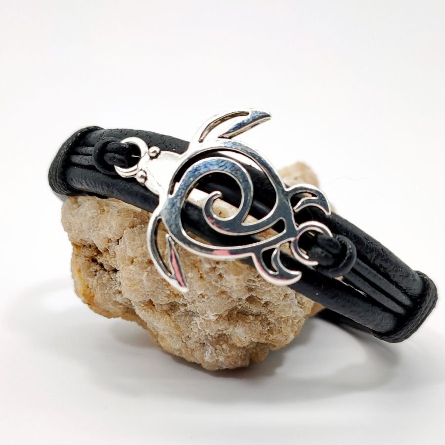 Sea turtle bracelet on black leather cord