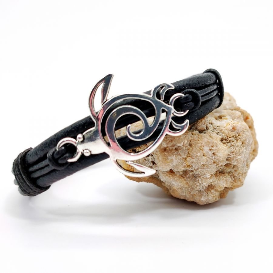 Sea turtle bracelet on black leather cord