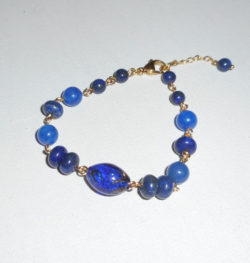 Murano glass and blue semi-precious stones bracelet