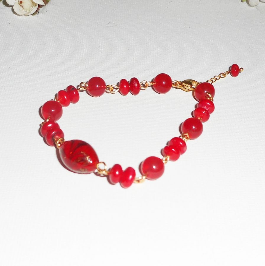 Murano glass and gorgonian bracelet with colored jade