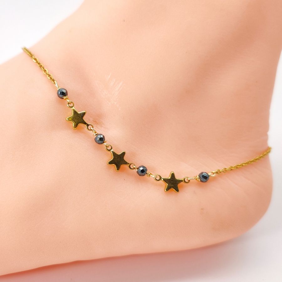 3 star gold plated stainless steel peg with hematite stones