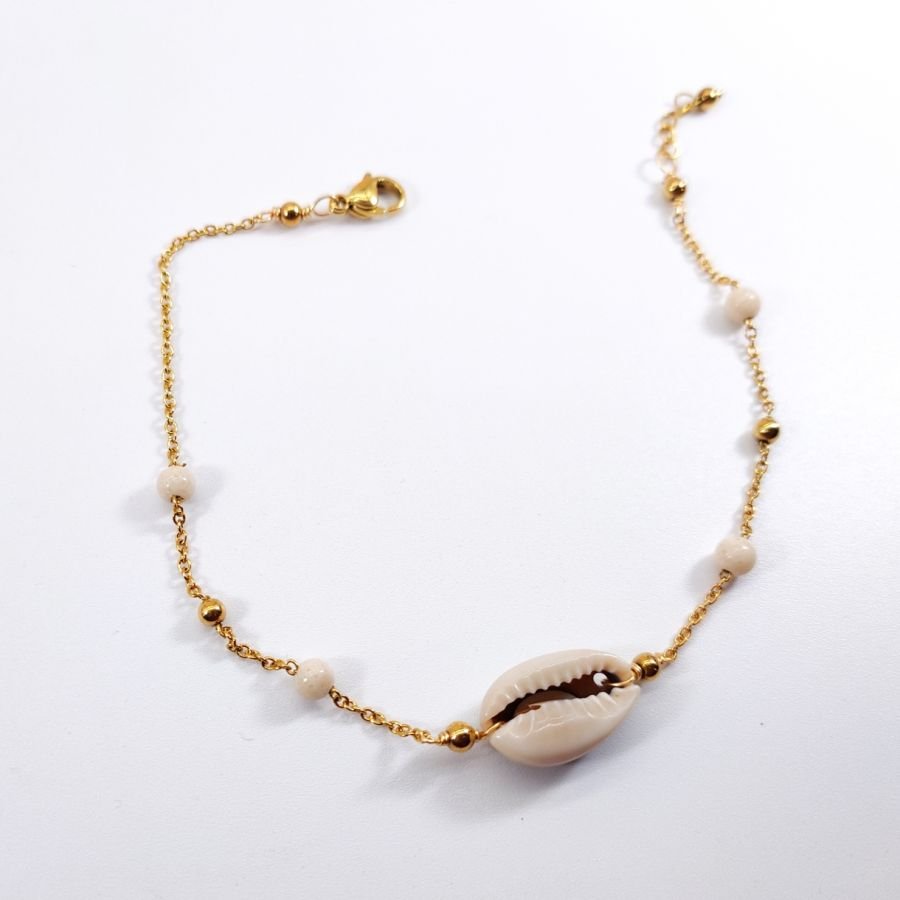 Anklet shell cori with stone on gold stainless steel chain