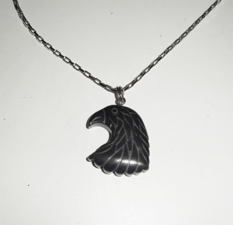 Hematite stone eagle necklace on stainless steel chain