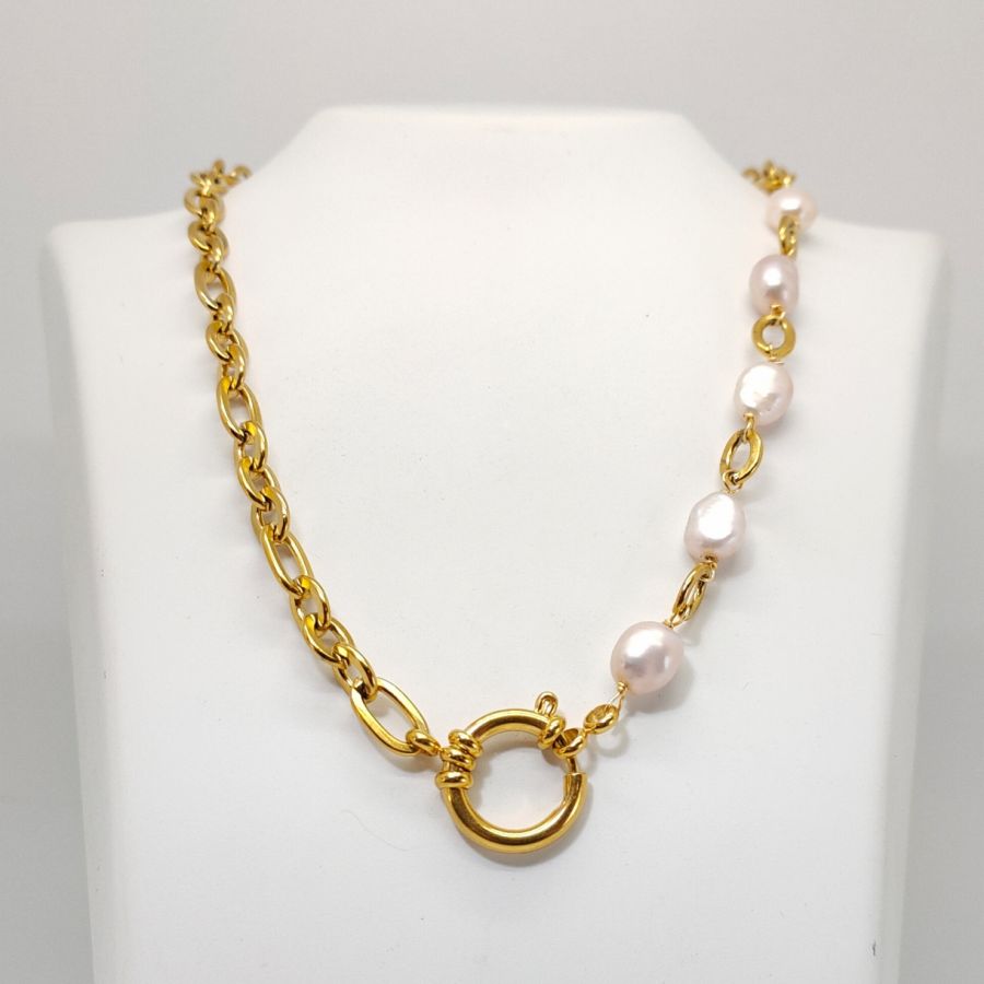  Necklace set with big chain and baroque cultured pearls