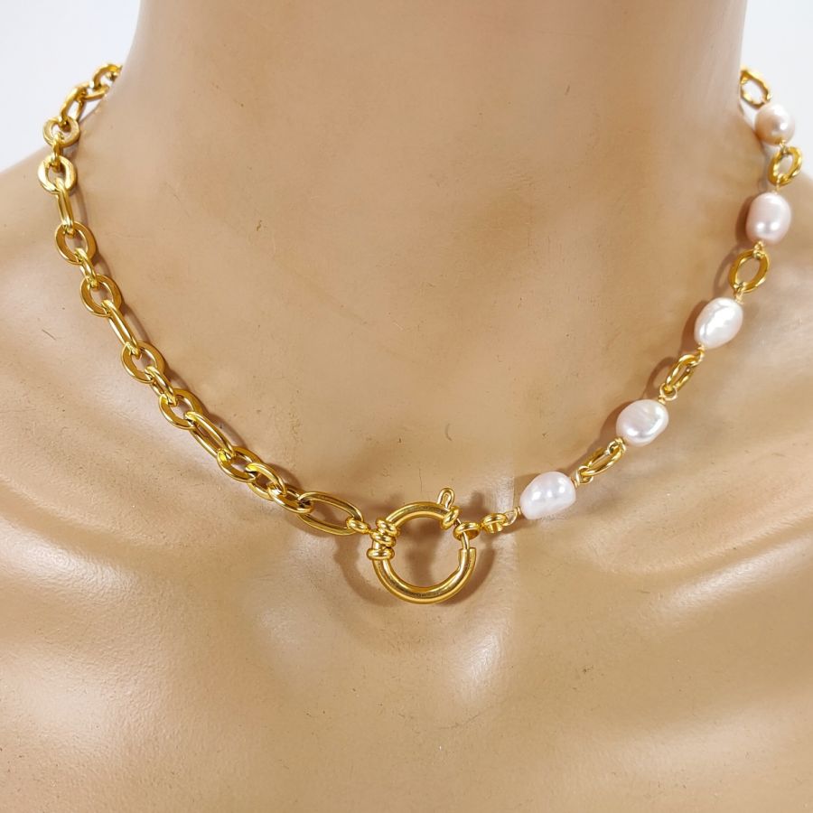  Necklace set with big chain and baroque cultured pearls