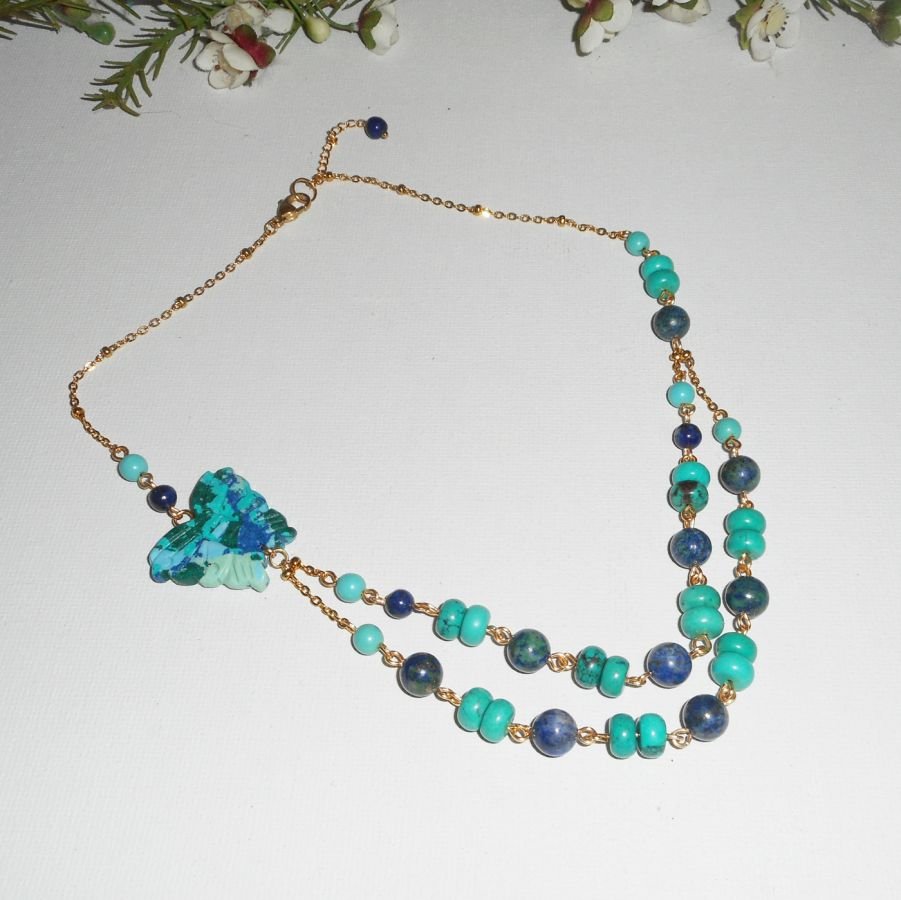  Lapis Lazzuli and Turquoise necklace with butterfly