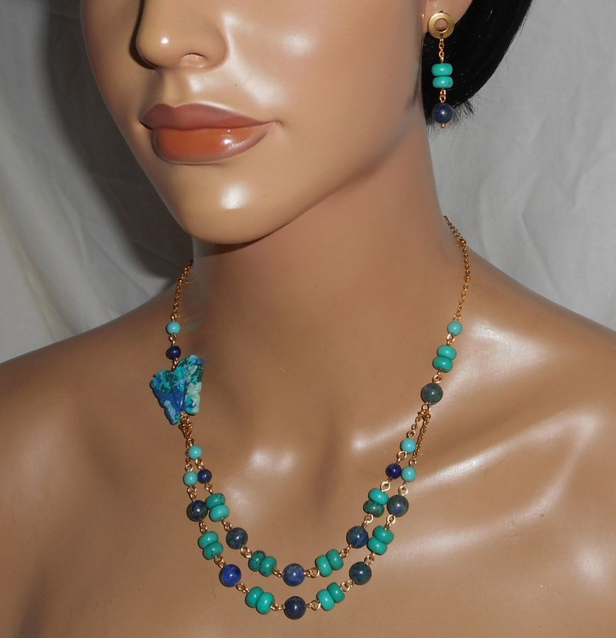  Lapis Lazzuli and Turquoise necklace with butterfly